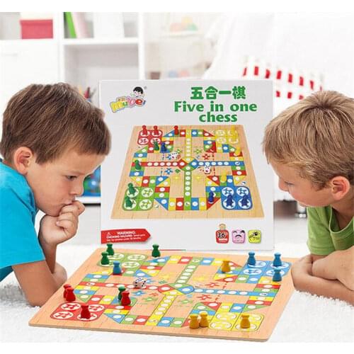 HOT Wooden Childrens Educational Toys Chess Five-in-one Multi-function Flying Chess Table Game Toys Wooden Flying Chess Popular