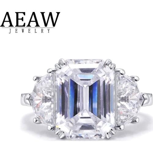 Luxury 5ct 1.5carat Moissanite Ring Solid 18K White Gold Engagement Ring Emerald Cut Lab Grown Diamond Wedding Ring For Women