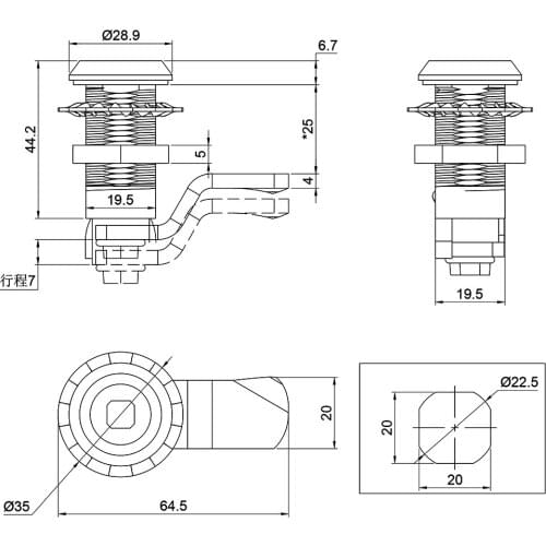 Cam Lock with Square Socket Key Set for Boat Marine Motorhome Door