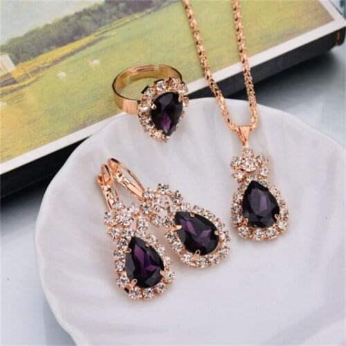 Fashion Waterdrop Shiny Rhinestones Necklace Ring Earrings Women Jewelry Set Elegant Luxury Design New Wedding Jewelry