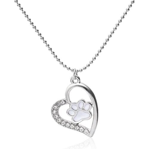 Fashion Cute Pets Dogs Footprints Paw Chain Heart Shape Pendant Necklace Necklaces & Pendants Jewelry For Women Sweater Necklace