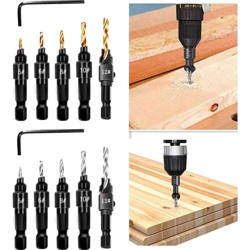 5pcs Countersink Drill Woodworking Drill Bit Set Drilling Pilot Holes For Screw Sizes #5 #6 #8 #10 #12