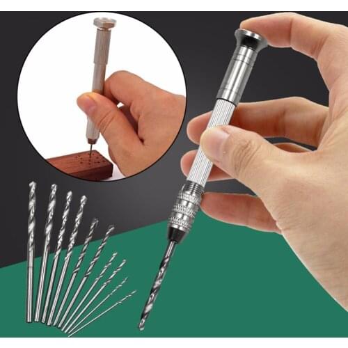 New Arrival Mini Micro Aluminum Hand Drill With Keyless Chuck +10Pcs Twist Drill Bit Woodworking Drilling Rotary Tools