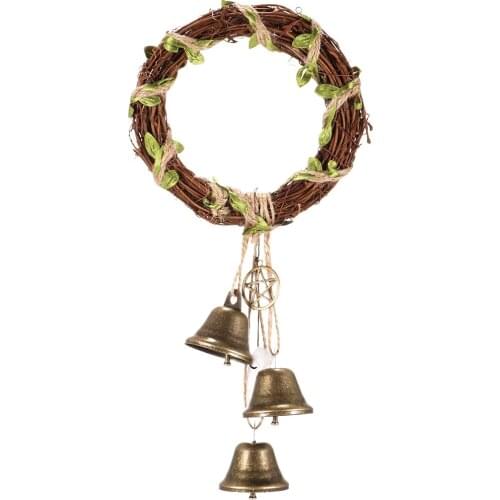 Distinctive Hanging Wind Chimes Rattan Weaving Hemp Rope Vintage Hanging Ornament Bronze Bell Pendant for Yard Garden
