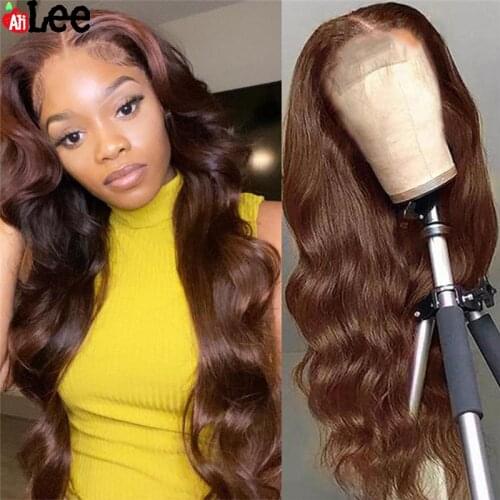 Chocolate Brown Lace Front Human Hair Wigs Colored Brazilian Hair Body Wave Wigs Pre Plucked Transparent 13x4 Lace Front Wig