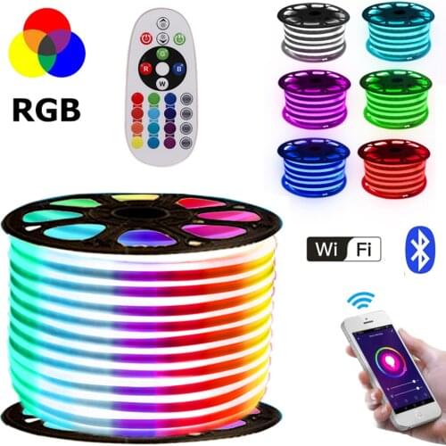 RGB Neon Strip 220V 110V WIFI Bleutooth Control Neon Sign Light Lamp 5050 2835 White /Warm White Flexible LED Neon Rope Lights