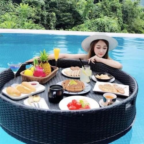 Freeshipping Rattan Out Door Table Relaxed Twist Hotel Spa Swimming Pool Float Breakfast Suspension Tray Table for Hotel