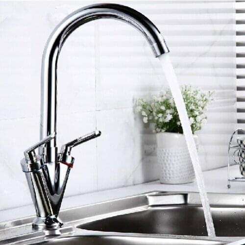 Double handle single hole kitchen sink tap hot and cold kitchen faucet rotary swivel kitchen mixer water tap