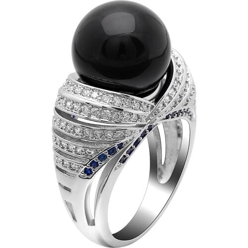 Mysterious black ball pearl rings luxury design inlaid white zircon for women wedding rings best gift jewelry rings Dropshipping