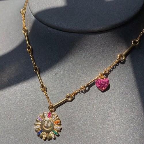 UMGODLY Fashion Brand Necklace Gold Color Smiling Sun Flower Pendant An Afternoon At The Beach Love Heart Series Women Jewelry