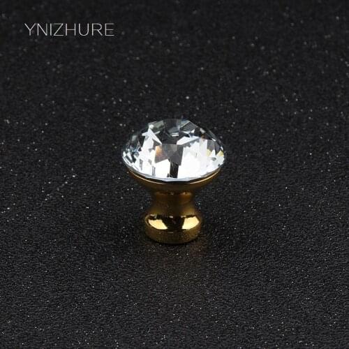 In Stock K9 Clear Crystal Diamond Drawer Knobs 25mm Golden Brass Base 10pcs Furniture Kitchen Cabinet Pull Handle Glass Diamond