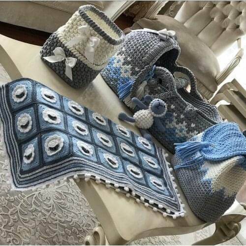 Knit poufs, rugs, chunky blankets, newborn baby baskets