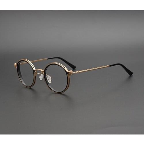 Japanese Handmade Classic Round Glasses Frame Titanium alloy Acetate Eyeglasses Men Women Circle Prescription Optical Eyewear