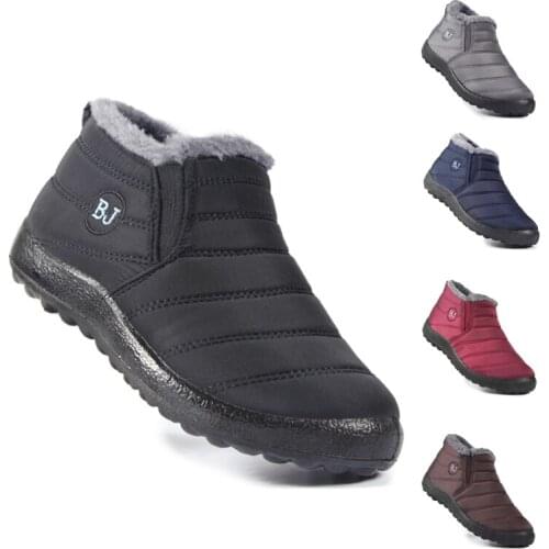 Plus Size Women Men Winter Keep Warm Boots Waterproof Plush Flats Shoes Men Ankle Boots Comfortable Snow Boots