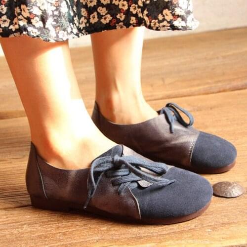 Women Flats Genuine Leather Women Shoes Low Heels Lace Up Flat shoes Round Toe fashion Casual Office & Career shoes for women