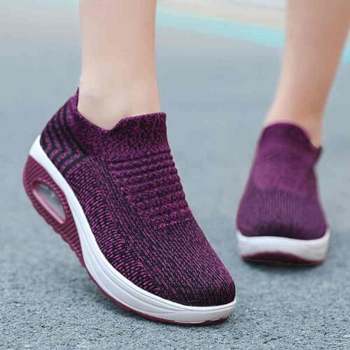 High Top Shoes for Women 2021 Big Size Sneakers Sole Platforms Walking Shoe Mesh Breathable Female Slip-on Footwear