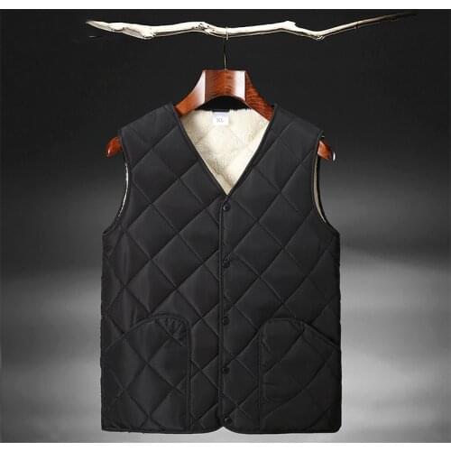 Men Winter Sleeveless Jackets Vest Black Warm Fleece Thick Diamond Pocket Casual Slim Fit Brand Waistcoat Jackets Outwear XL-4XL