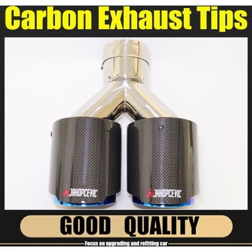 1PC Glossy Carbon Stainless Steel Universal Dual tip Equal Length Exhaust Pipe End tail Middle Exhaust Muffler Tip For Ak