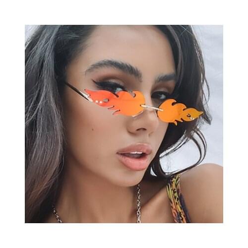 1pc Luxury Sunglasses Women Vintage Rimless Fire Flame Sun Glasses Trending Mirror Lens Narrow Eyewear UV400