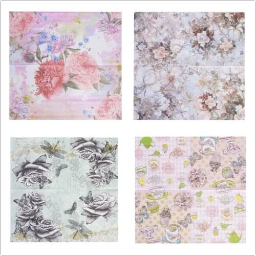 20 vintage napkin paper tissue I love tea time flower pot cup bird butterfly decoupage wedding party Christmas decor serviettes