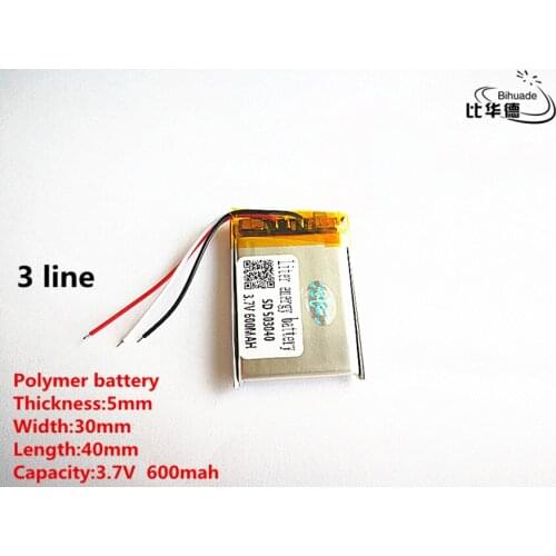 5pcs/lot 3 line Good Qulity 3.7V,600mAH,503040 Polymer lithium ion / Li-ion battery for TOY,POWER BANK,GPS,mp3,mp4