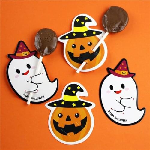 50pcs Ghost Pumpkin Style Paper Cards DIY Halloween Gift Candy Decorations Lollipop Cards Children Day Party Suppliers