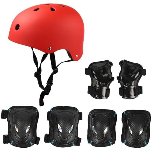7Pcs/Set Kids Roller Skating Cycling Helmet Knee Wrist Guard Elbow Pad Adjustable Kids Outdoor Safety Protective Gear Set