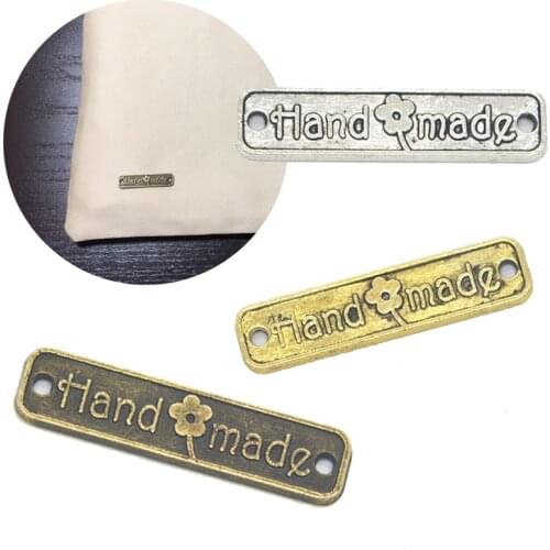 50Pcs/lot Women Bags Tags Vintage Hand Made Letter Pendant Metal Labels Decoration DIY Jewelry Quilting Supplies Accessories