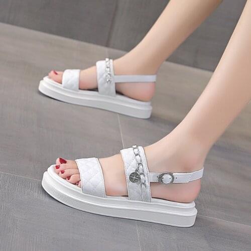 Koovan Womens Shoes Flat Sandals Women 2020 Summer New Diamond Plaid Simple Casual Platform Ins Fashion Womens Sandals