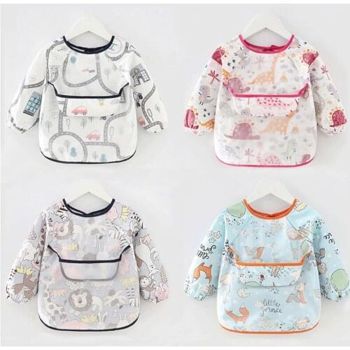 Cartoon Children Soft Bibs Waterproof Long Sleeve Art Apron Cartoon Smock Baby Toddler Baby Eating Clothes Bib Unisex Baby Stuff