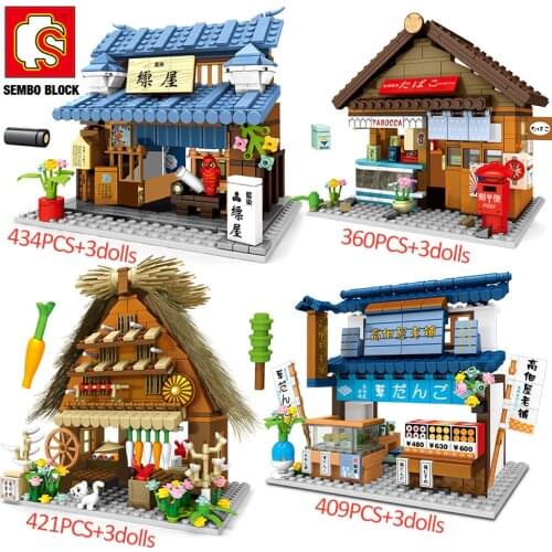 SEMBO Dumpling Japanes Street View Restauran Bricks City Creator Food Shop House Model Figures Building Blocks Toys for Children