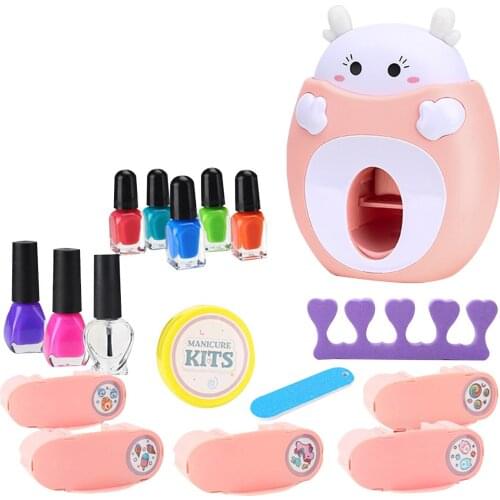 Girl DIY Nail Makeup Tools Set Kids Nail Art Kit With Print Pattern Machine Nail Stamper Playset Perfect Gift For Girls