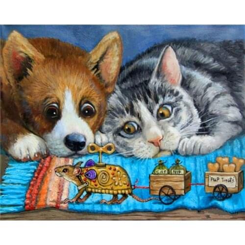 DIY Painting By Numbers Cartoon Dog Cat Kit Oil Picture By Numbers Animals Wall Art Acrylic Paintings On Canvas Home Decoration