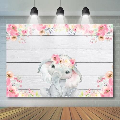 Girl Elephant Backdrop Rustic Wood Pink Flower Elephant Backdrop Girls Baby Shower Birthday Party Decoration Banner