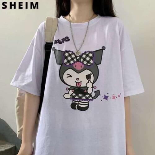 Y2k 2000s Japanese Style Cotton Sweet Cartoon Kuromied Print T-shirt Female Student Loose Clothes Teens E Girls Lolita Tops Za