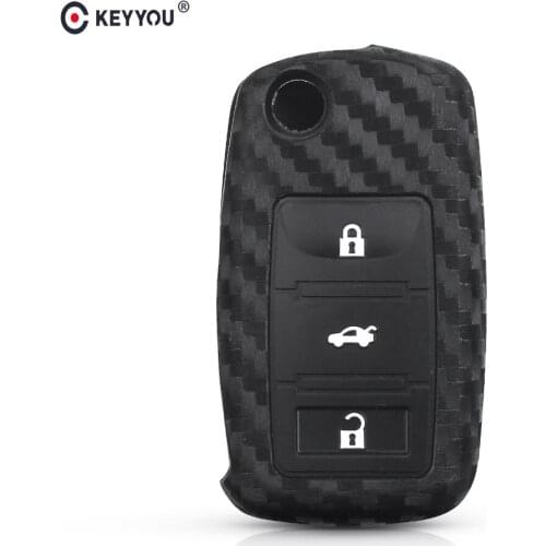 KEYYOU 10pcs Carbon fiber Silicone Key Case Cover For VW Golf 4 5 6 Bora Jetta POLO Bora Passat B5 B6 Beetle Key Fob 3 Buttons