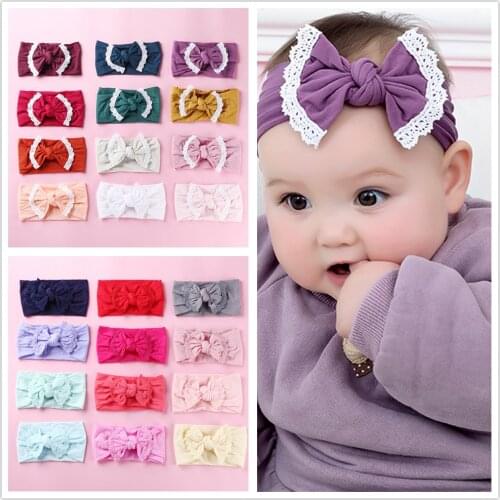 27pcs/lot Lace Trimming Bows Headband For Children Wide Nylon Headbands For Girls Turban Toddler Baby Girl Hair Accessories New