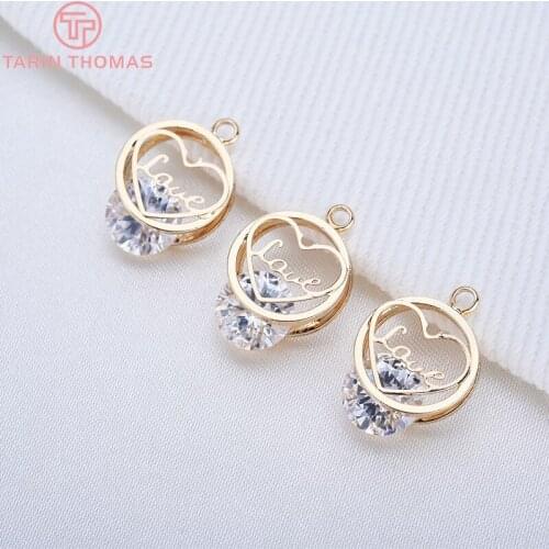 4PCS 12MM 24K Gold Color Brass with Zircon Love Heart Pendants Charms High Quality Diy Jewelry Findings Accessories