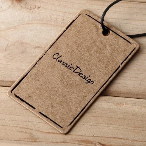 Fashional china yellow kraft paper hang tag garment label custom designs
