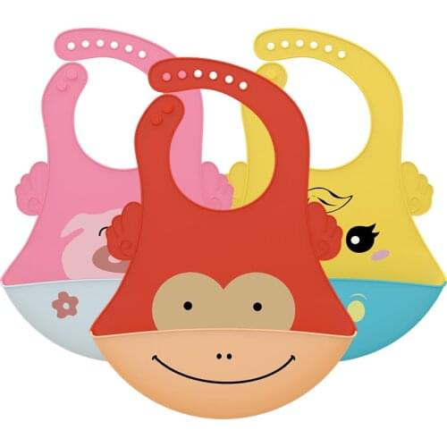 Baby Silicone Waterproof Bib with Pockets EVA Waterproof Lunch Feeding Bibs Cartoon Pattern Durable Silicone Bib