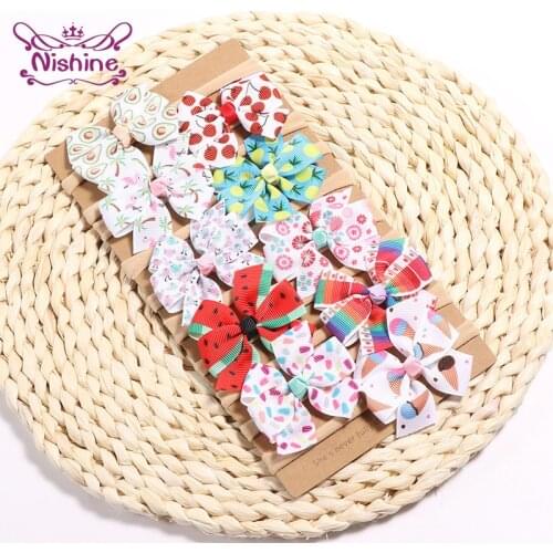Lovely Cartoon Print Grosgrain Ribbon Bows Elastic Headband Fashion Fruits Pattern Bowknot Hairband Baby Headwear Birthday Gifts