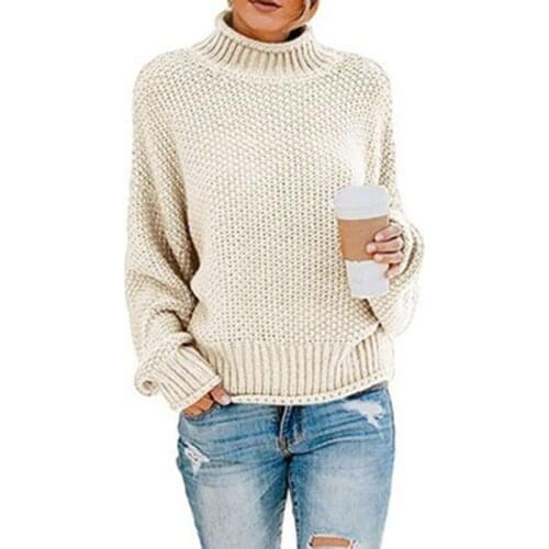 Womens Pullover Spring And Autumn Cotton Solid Color Comfortable And Fashionable High-Neck Knitted Long-sleeved Loose Casual Top