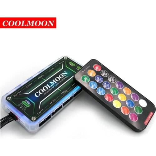 COOLMOON RGB Remote Controller DC12V 5A LED Color Intelligent Controller with 10 pcs 6pin fan port 2 pcs 4pin light bar port