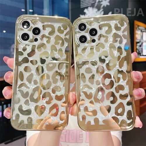 Luxury Golden Leopard Print Phone Case For iphone 12 Pro max 7 8 plus 11 X XR XS Max Back Cover Conch Shell Cute Silicone Cases