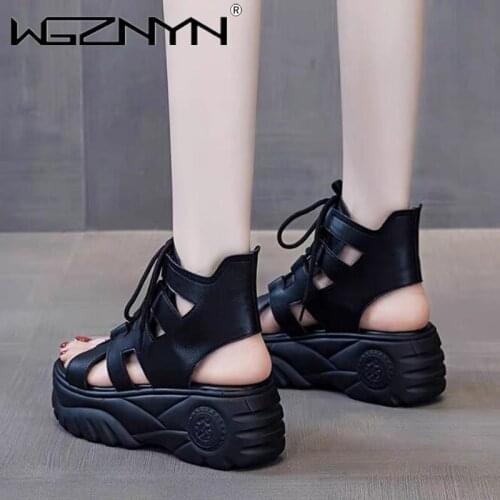 Women Summer Sandals Retro Style Ladies Handmade Shoes Leather Women Sandals Summer High Heels Shoes Sandal Gladiator Sandals