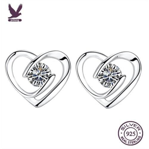 Sterling Silver White Zircon Heart Shaped Earrings For Women Korean Fashion Small Earring Simple Design Female Costume Jewelery