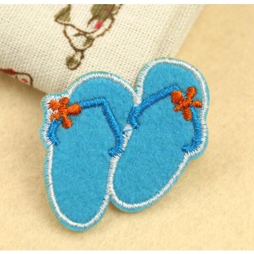 Blue Flip Flops Embroidery Cloth Stickers Cartoon Small Red Flowers Sewing Appliques DIY Children Clothes Stickers