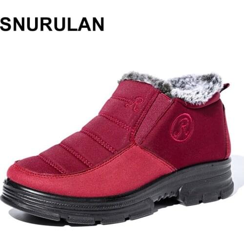 SNURULAN New Large Size Cotton Shoes Women Winter Warm and Velvet Flat Middle-aged and Elderly Cotton Boots Ankle Boots SnowShoe