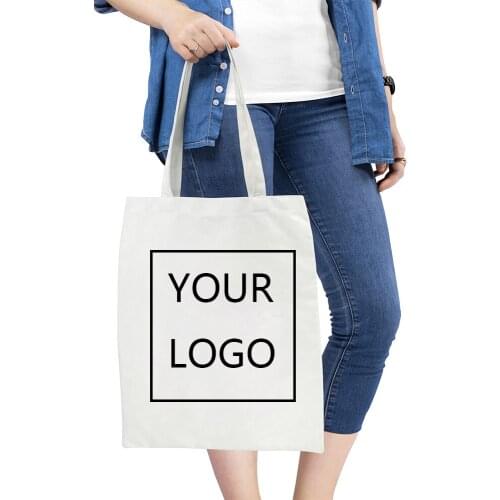 Shopping Bag Add Your Text Letter Picture Print Original Design White Unisex Fashion Travel Handbag Custom Logo Canvas Tote Bag