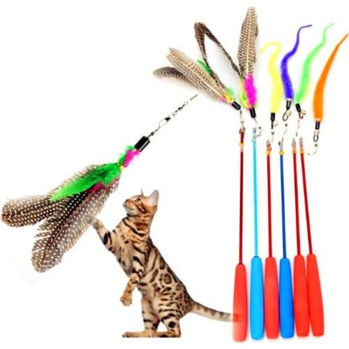 Extendable stick Pet cat teaser toy bird Feather cat toys feather Wand Plastic Toy for cats pet Products Flying Training